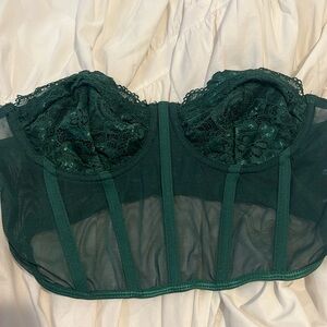 GREEN STRAPLESS CORSET TOP